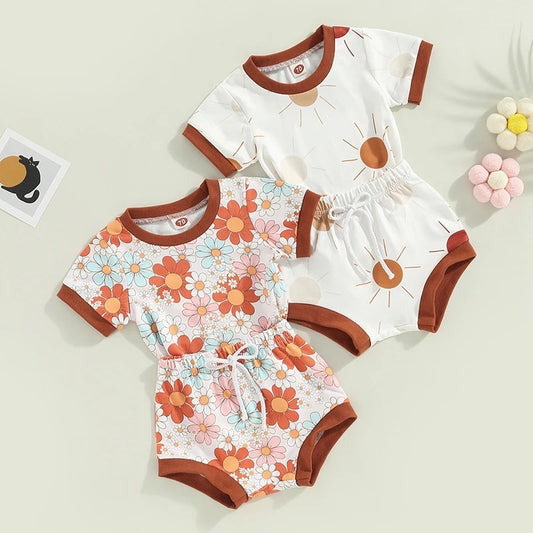 2-Piece Set | Vintage Floral & Sun Printed Outfit