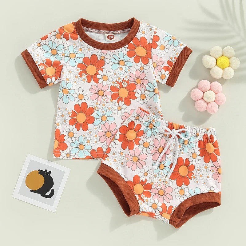 2-Piece Set | Vintage Floral & Sun Printed Outfit