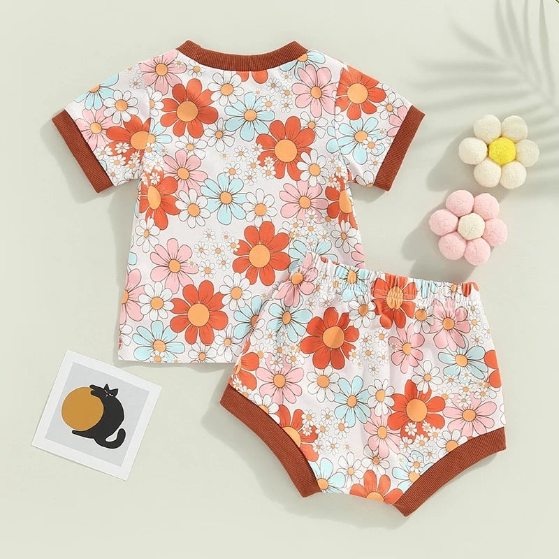 2-Piece Set | Vintage Floral & Sun Printed Outfit