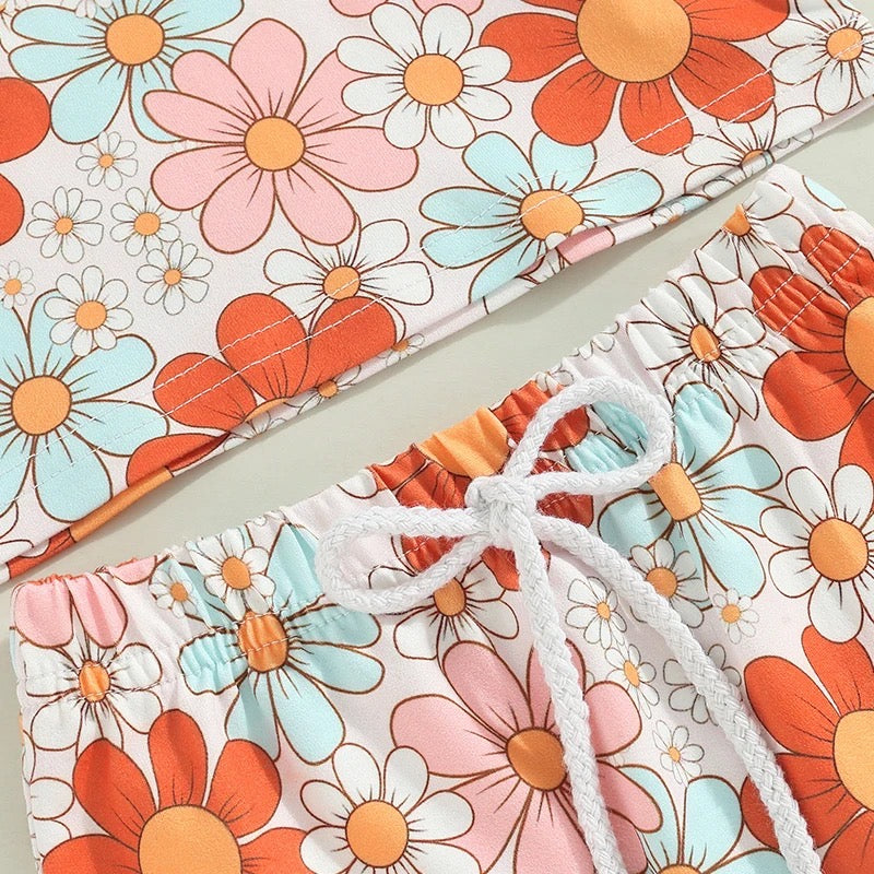 2-Piece Set | Vintage Floral & Sun Printed Outfit