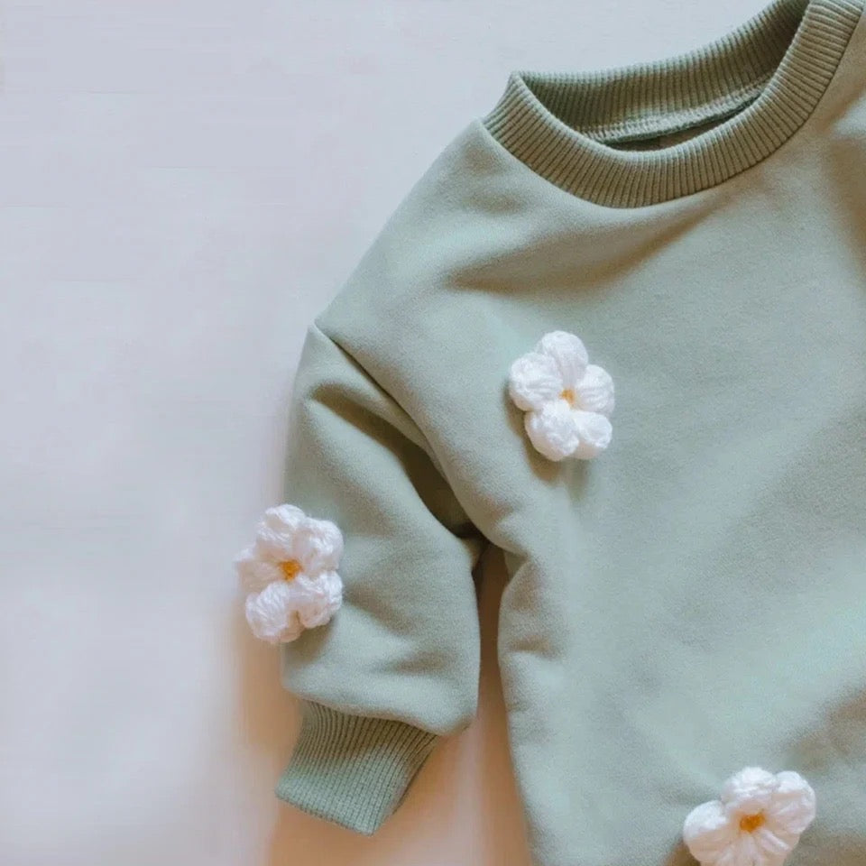 Sage Green Floral Sweater Romper