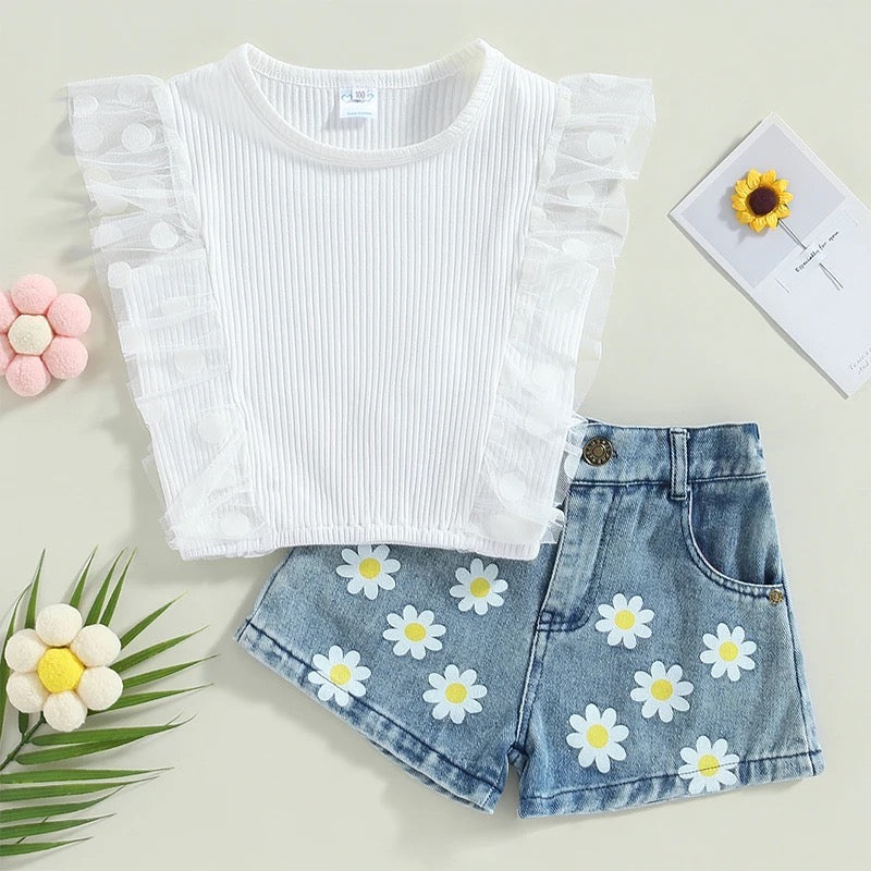 Daisies & Hearts Tulle Sleeveless Top & Shorts Outfit
