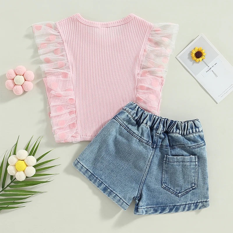 Daisies & Hearts Tulle Sleeveless Top & Shorts Outfit