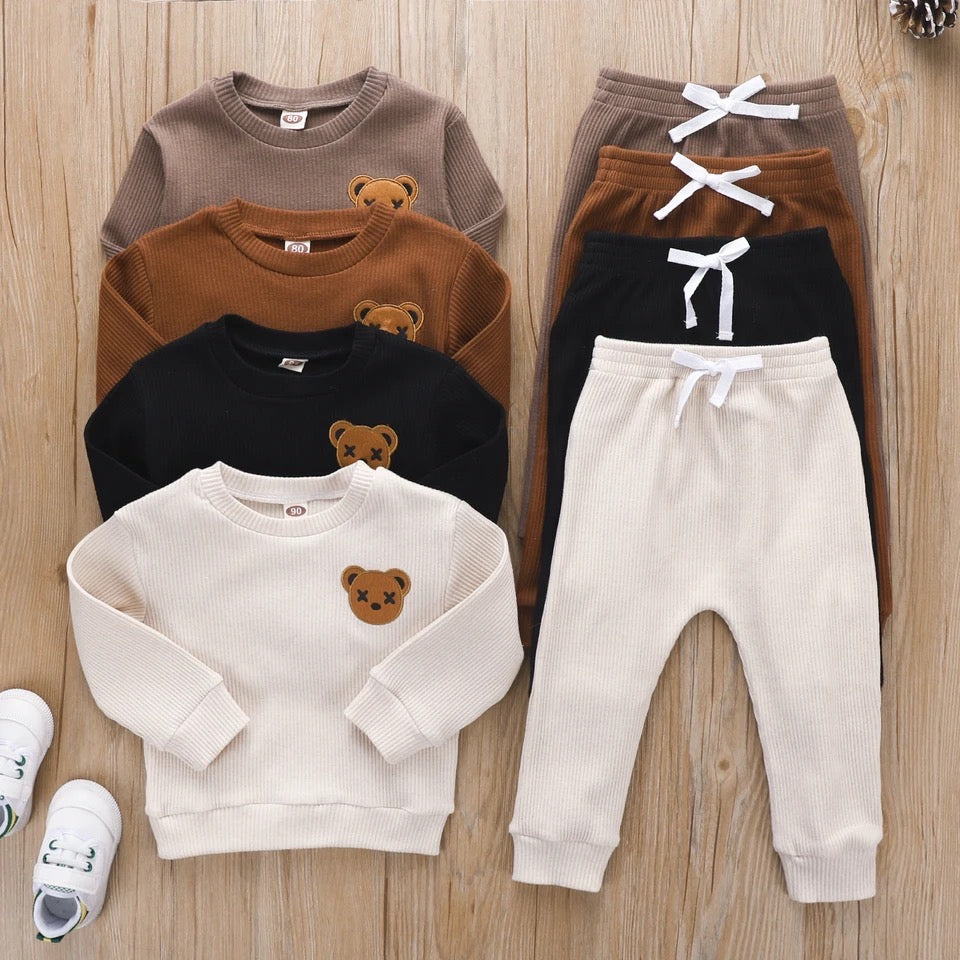 2-Piece Set | Embroidered Bear Face Baby Boy Outfit