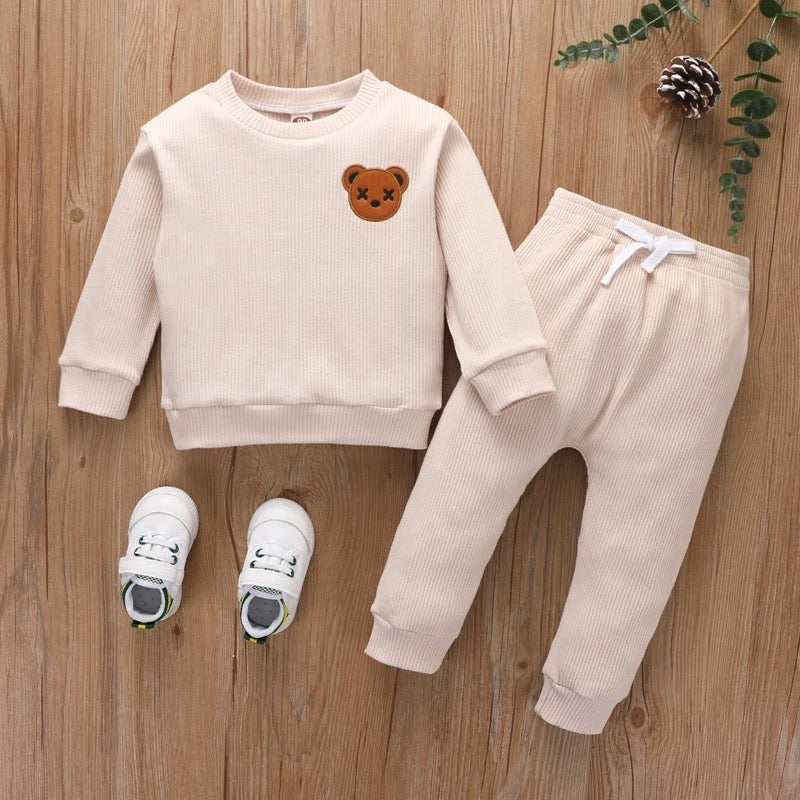 2-Piece Set | Embroidered Bear Face Baby Boy Outfit
