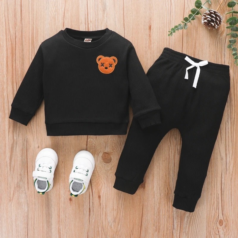 2-Piece Set | Embroidered Bear Face Baby Boy Outfit