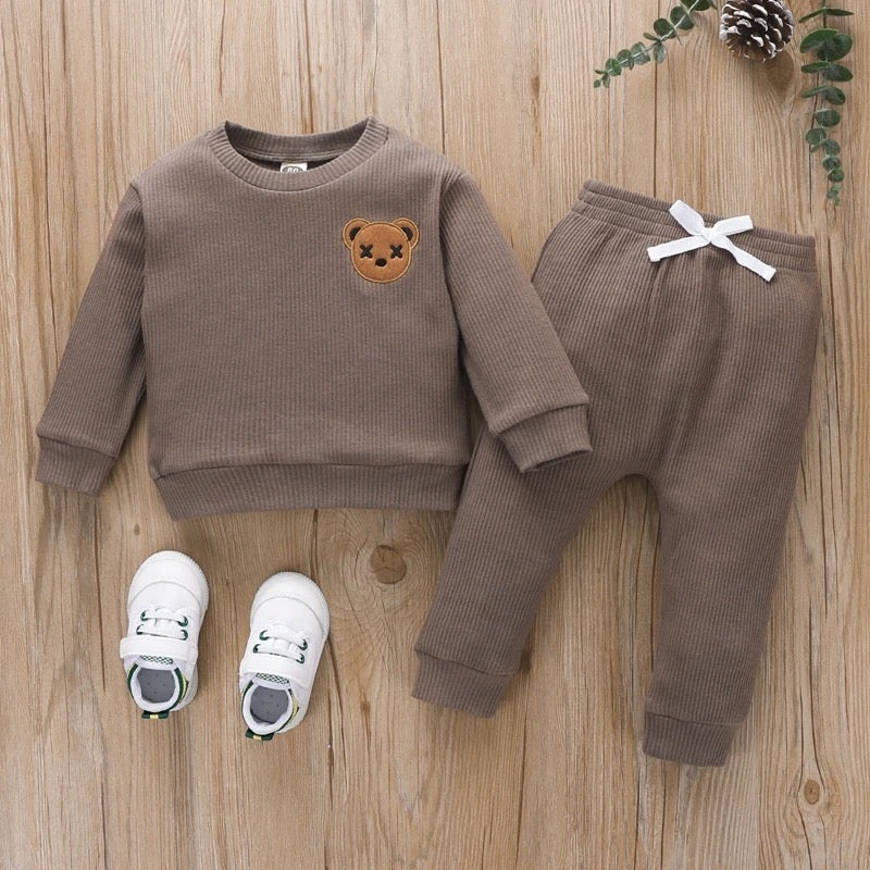 2-Piece Set | Embroidered Bear Face Baby Boy Outfit