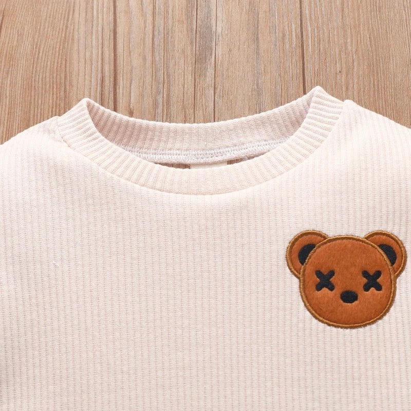 2-Piece Set | Embroidered Bear Face Baby Boy Outfit