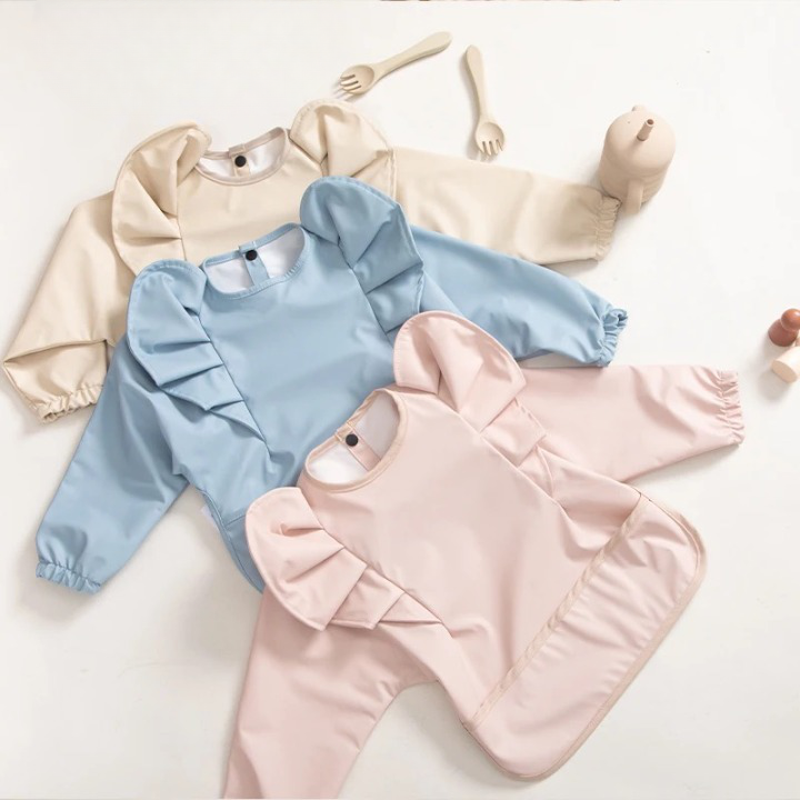 Solid Colour Ruffled Waterproof Long Sleeve Toddler & Baby Bib