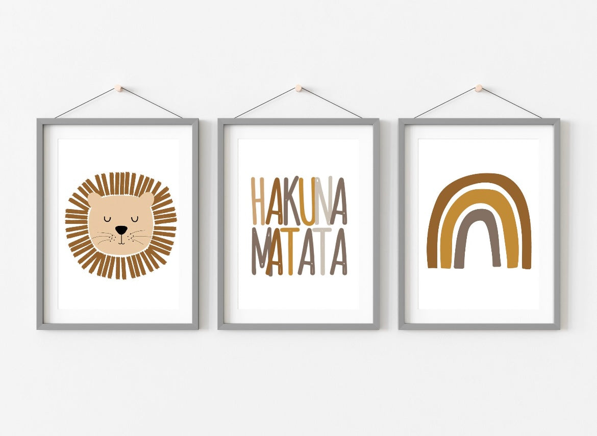 Set of 3 | Hakuna Matata UNFRAMED Canvas Prints Nursery Wall Art