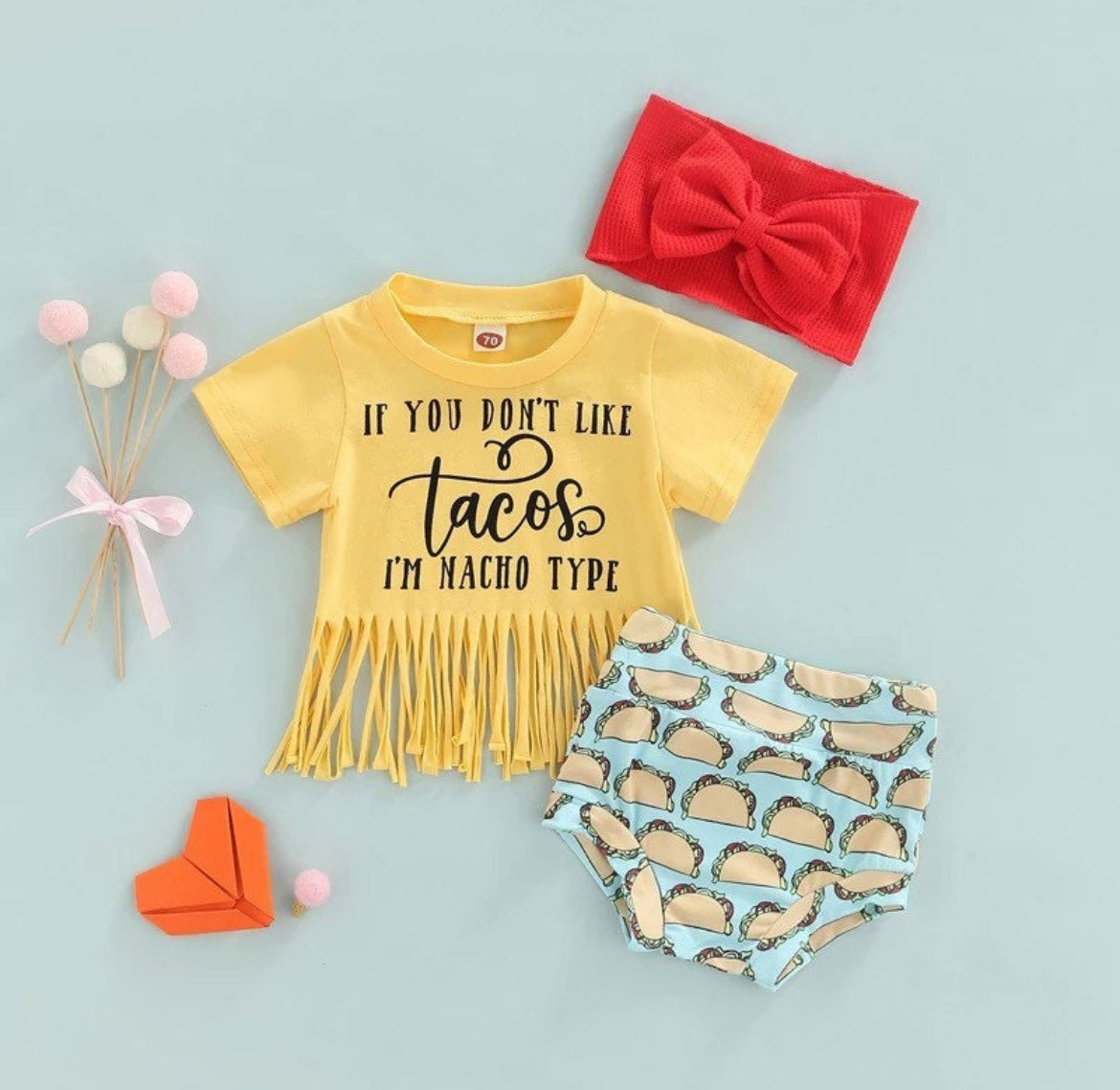 3 Piece Set | If You Don't Like Tacos I'm Nacho Type Baby Girl Outfit