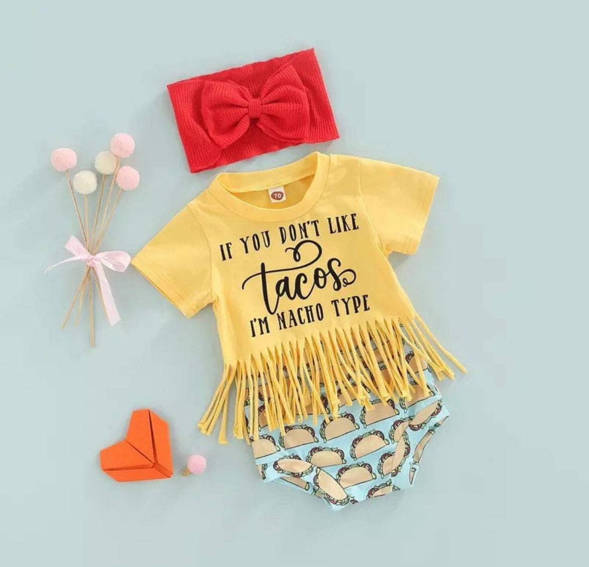 3 Piece Set | If You Don't Like Tacos I'm Nacho Type Baby Girl Outfit