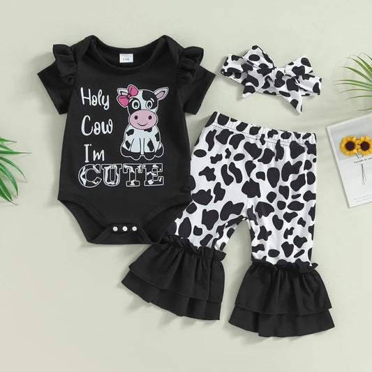 3 Piece Set | Holy Cow I'm Cute Baby Girl Outfit