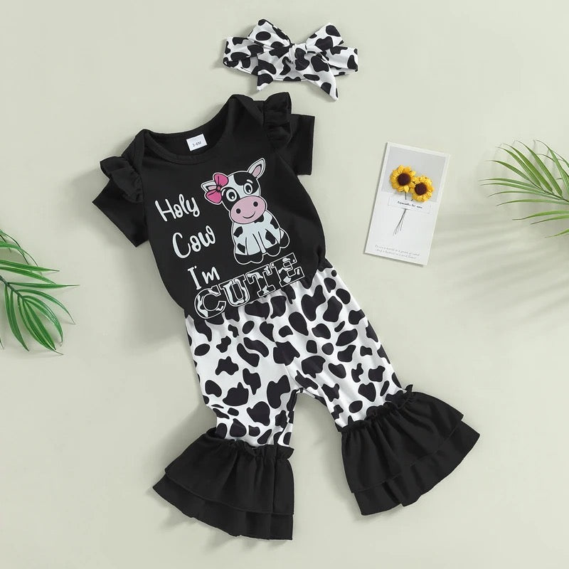 3 Piece Set | Holy Cow I'm Cute Baby Girl Outfit