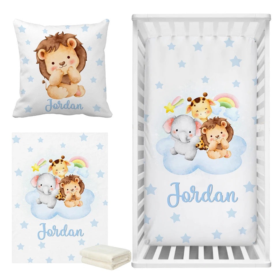 Personalized Baby Bedding Set | Bamboo Fitted Sheet, Pillow Cover & Fleece Blanket