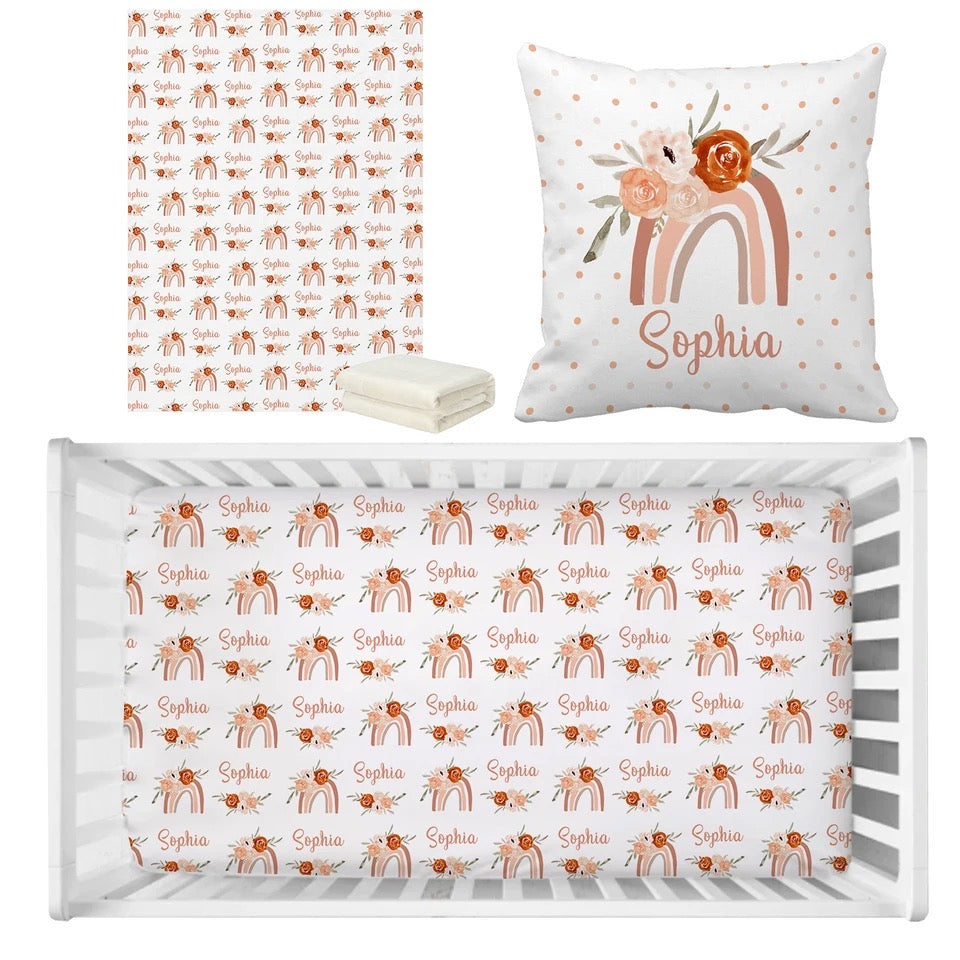 Personalized Baby Bedding Set | Bamboo Fitted Sheet, Pillow Cover & Fleece Blanket