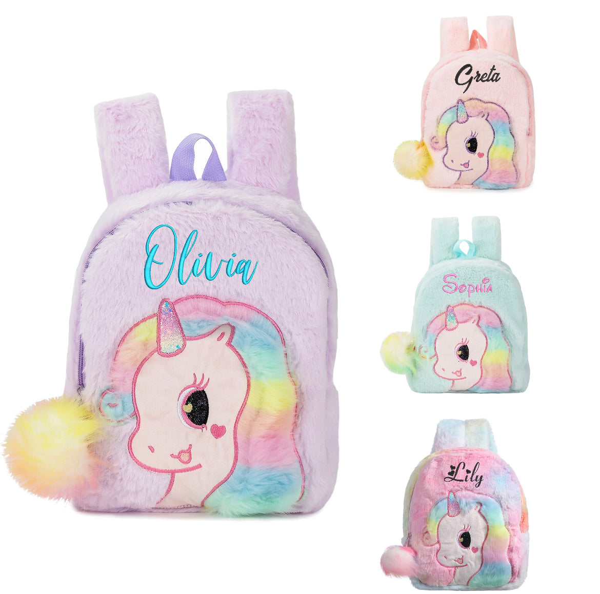 Personalized Embroidered Toddler-Size Plush Unicorn Backpacks