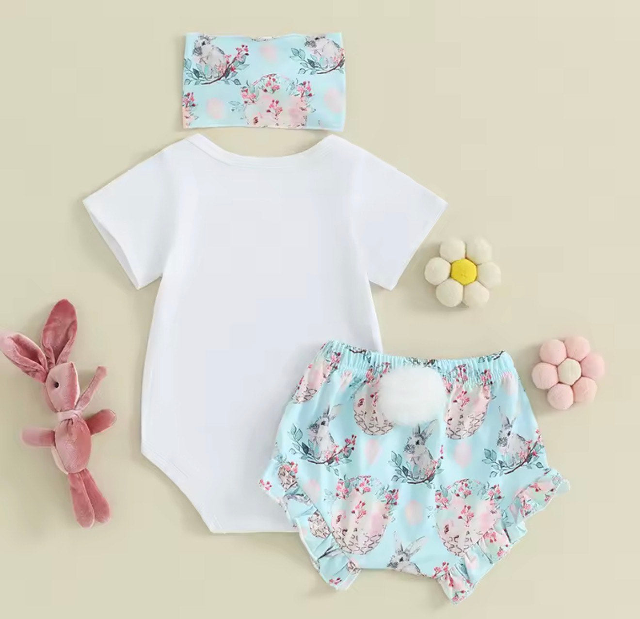 Cute Floral Bunny Girls Easter Outfit