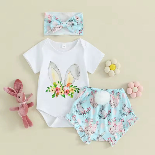 Cute Floral Bunny Girls Easter Outfit