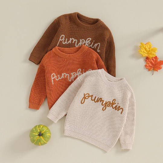 Pumpkin Embroidered Halloween Pullover Sweater