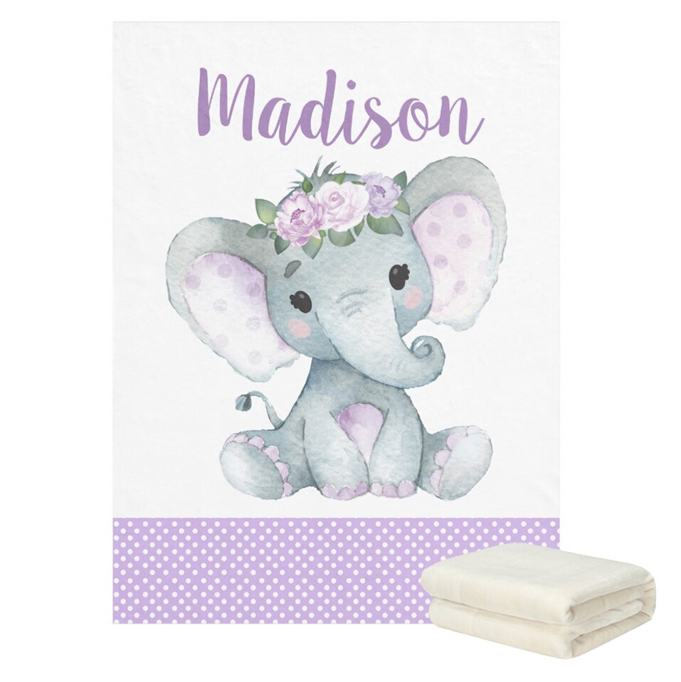 Elephant Personalized Flannel Fleece Baby Blankets