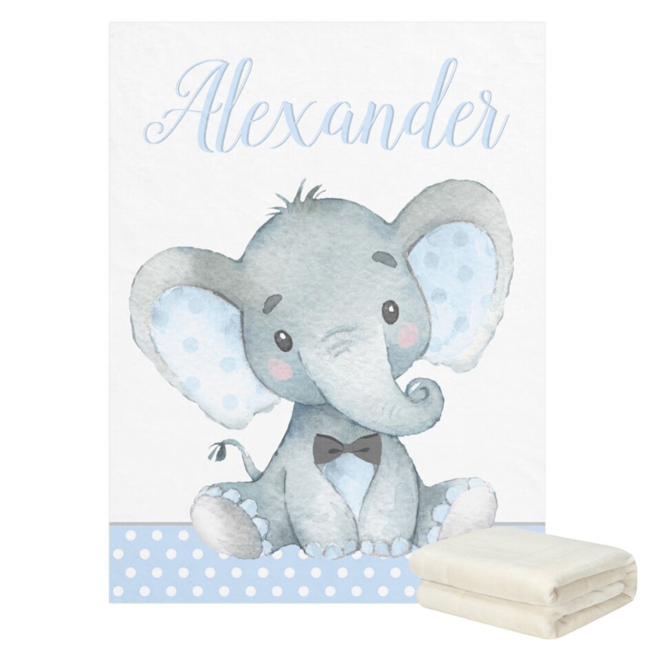 Elephant Personalized Flannel Fleece Baby Blankets