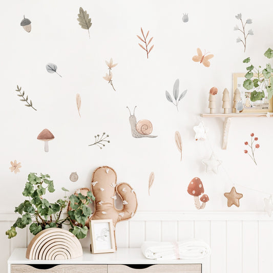 Boho Botanical Mushroom and Snails Wall Stickers & Decals