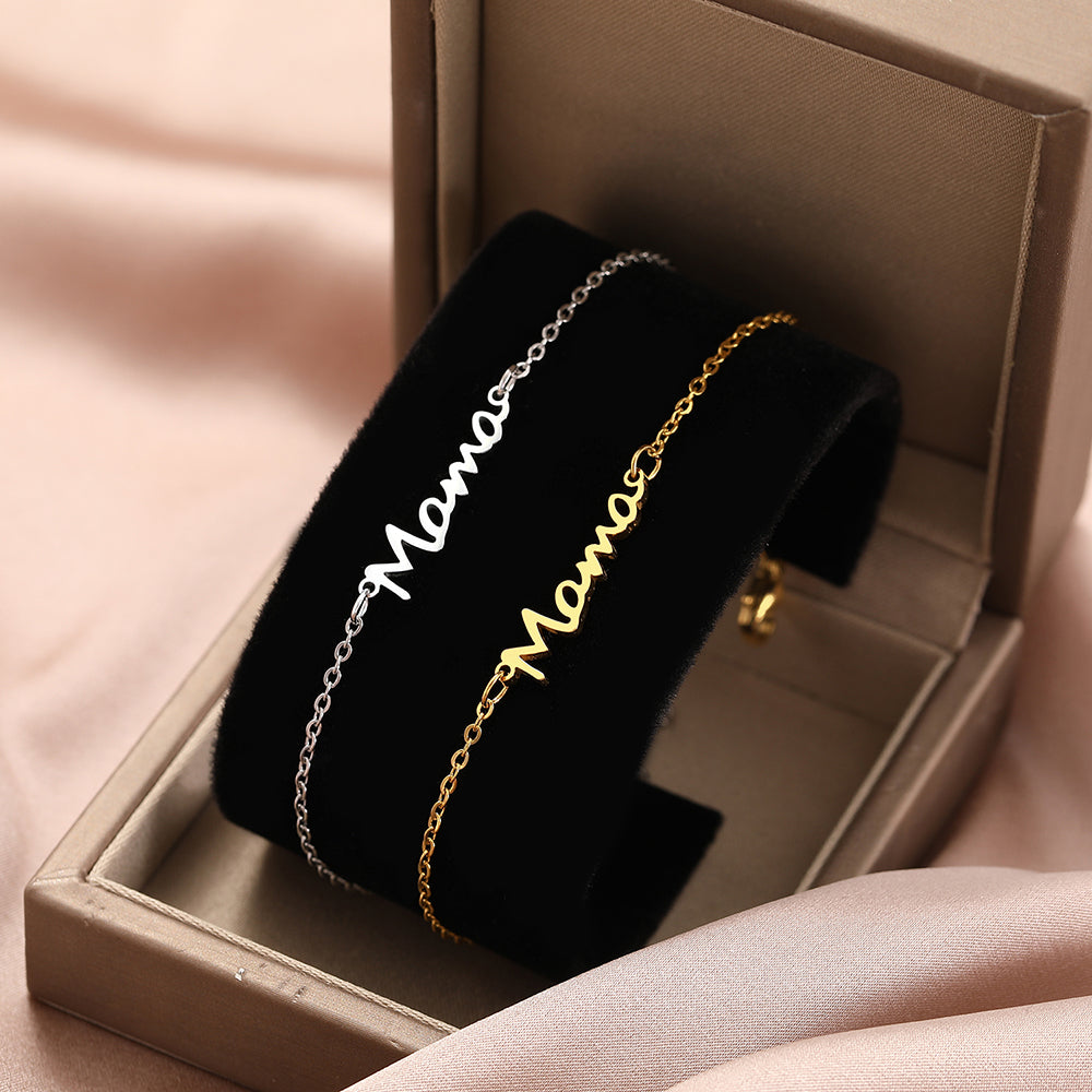 Personalized Mama Stainless Steel Silver & Gold Bracelet