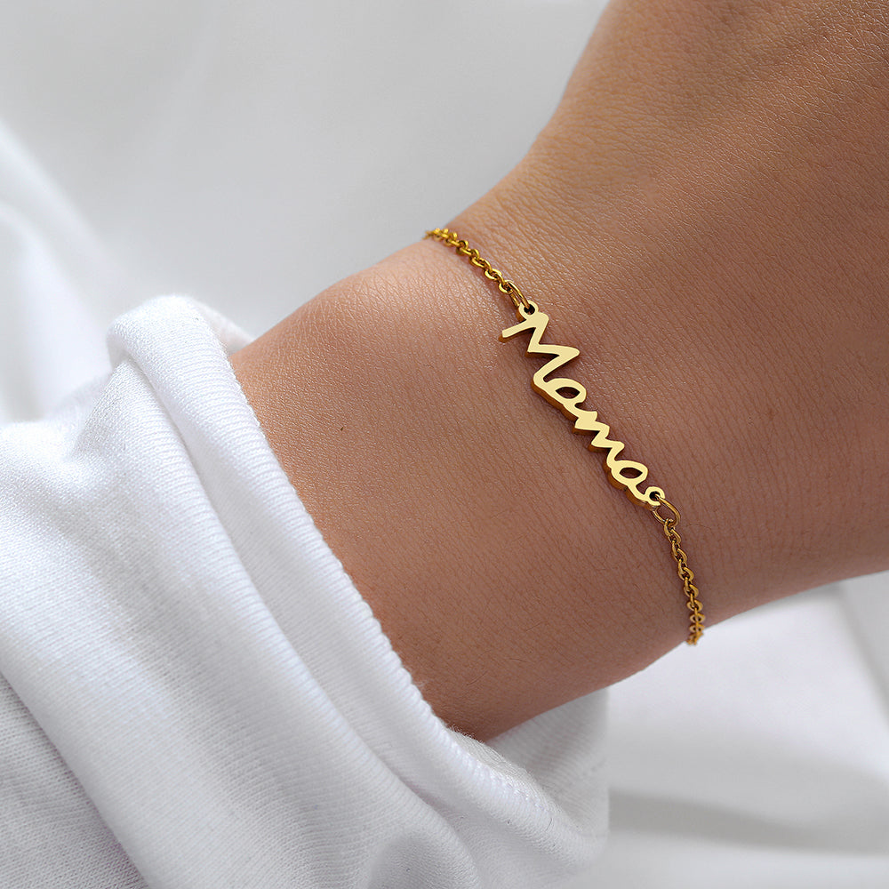 Personalized Mama Stainless Steel Silver & Gold Bracelet