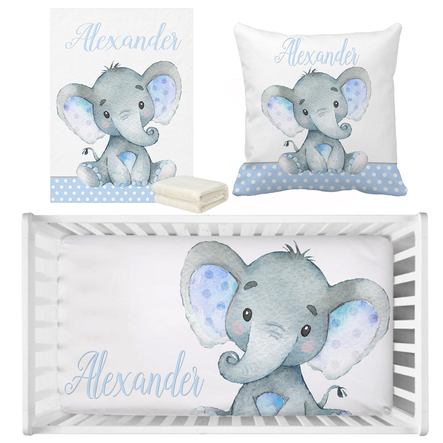 Personalized Baby Bedding Set | Bamboo Fitted Sheet, Pillow Cover & Fleece Blanket