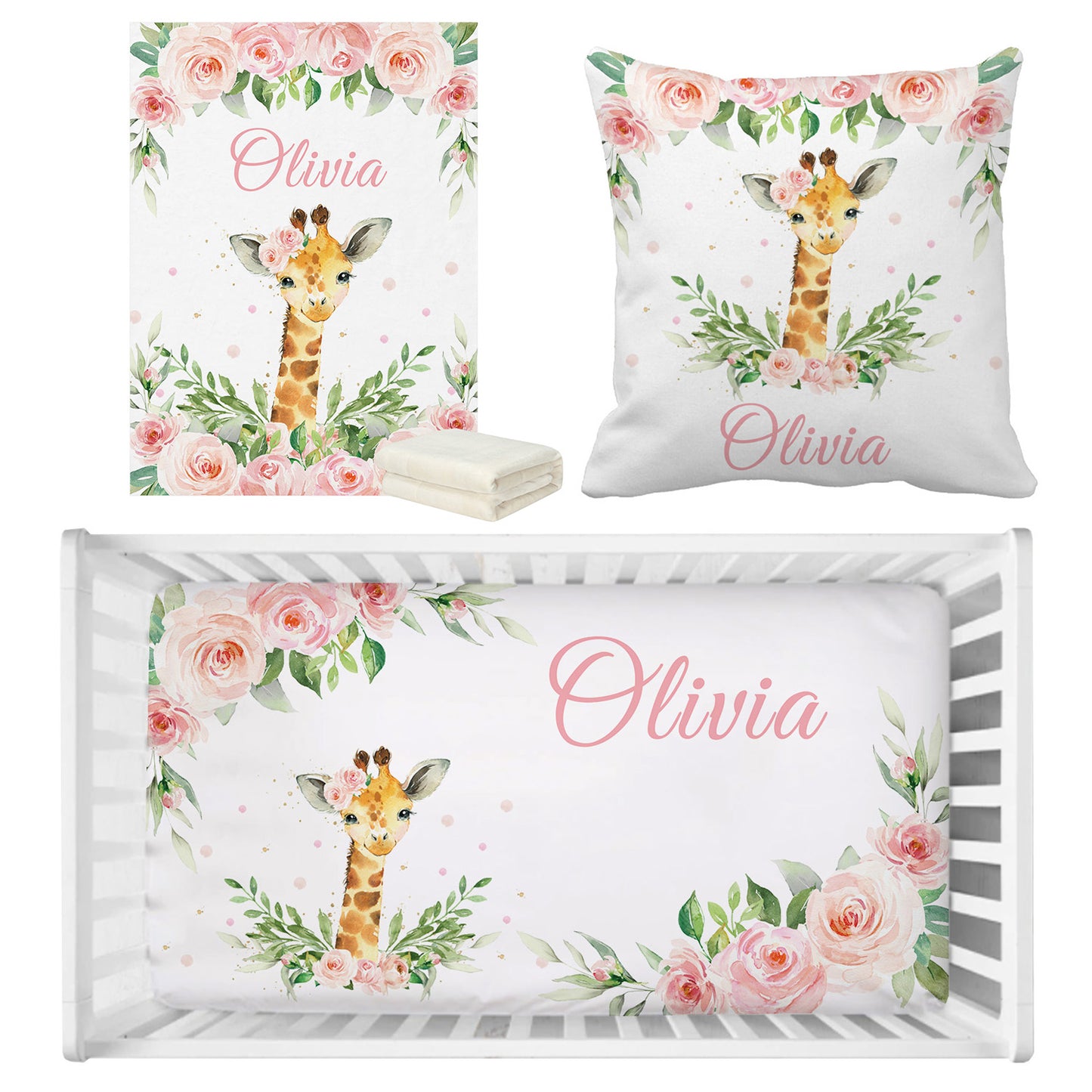 Personalized Baby Bedding Set | Bamboo Fitted Sheet, Pillow Cover & Fleece Blanket