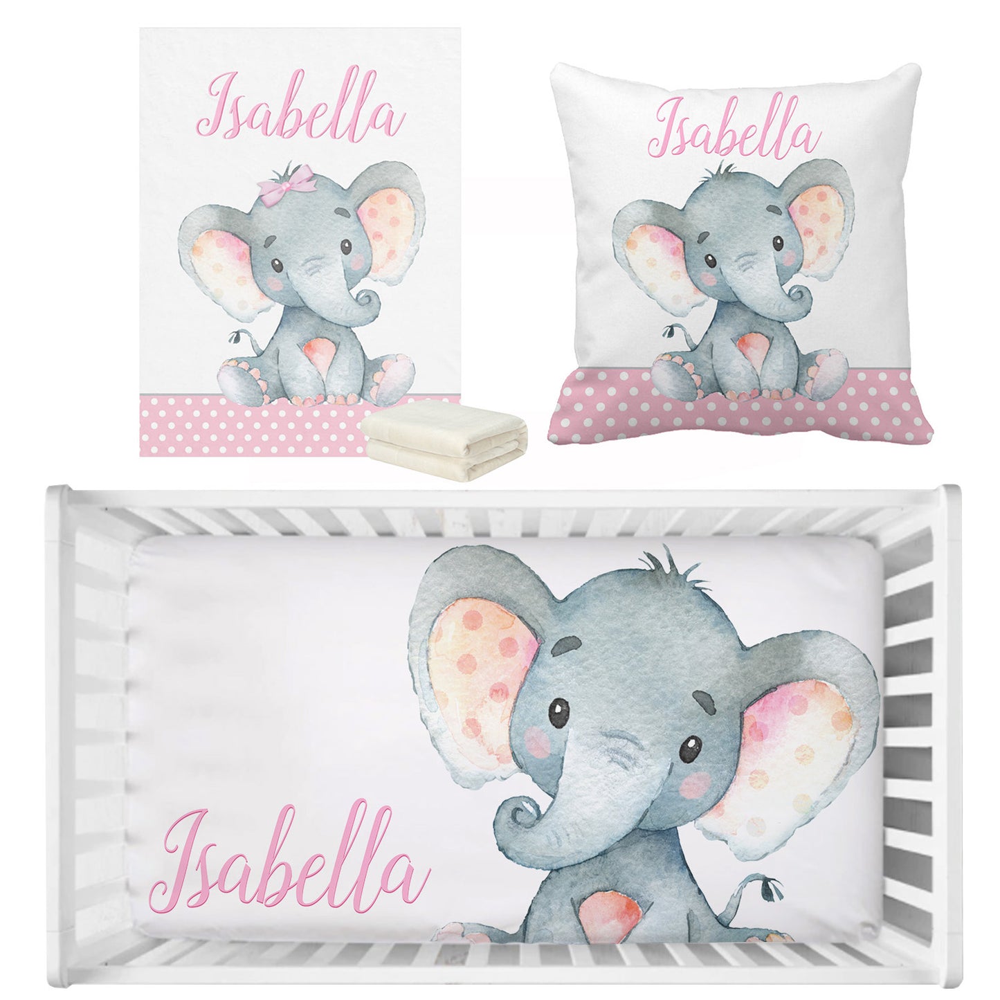 Personalized Baby Bedding Set | Bamboo Fitted Sheet, Pillow Cover & Fleece Blanket