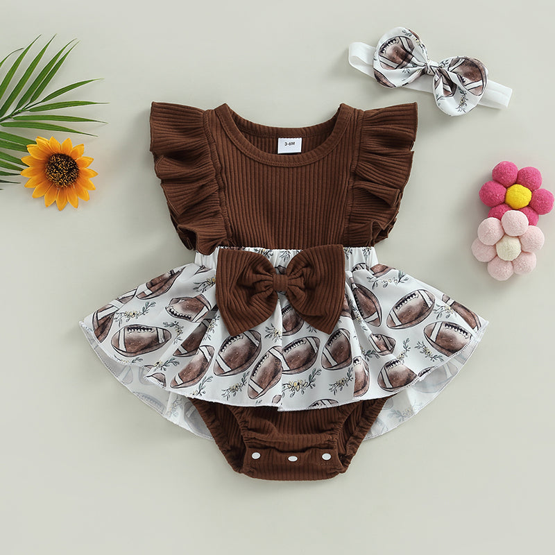 Baby Girl Football Romper Dress & Headband