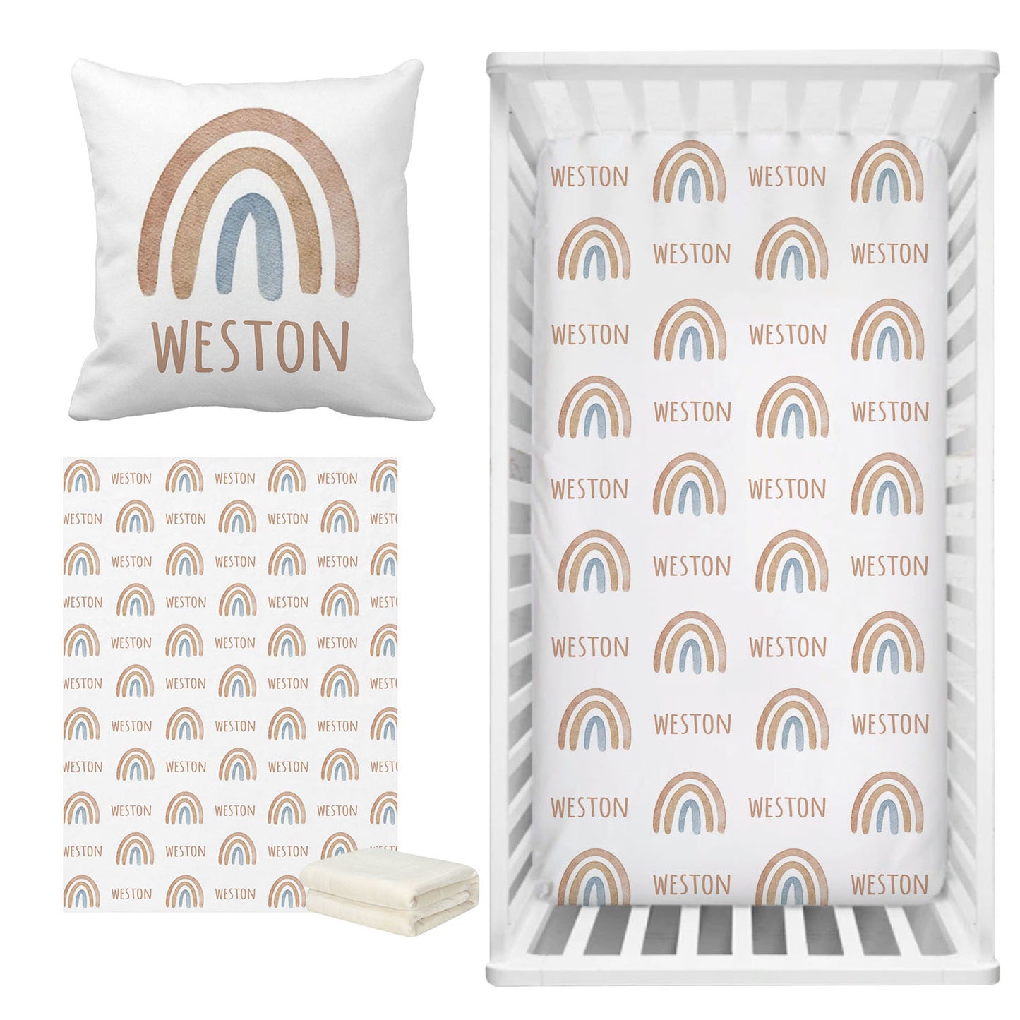 Personalized Baby Bedding Set | Bamboo Fitted Sheet, Pillow Cover & Fleece Blanket