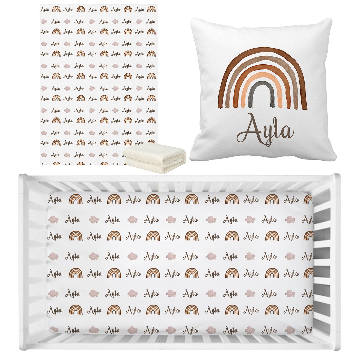 Personalized Baby Bedding Set | Bamboo Fitted Sheet, Pillow Cover & Fleece Blanket