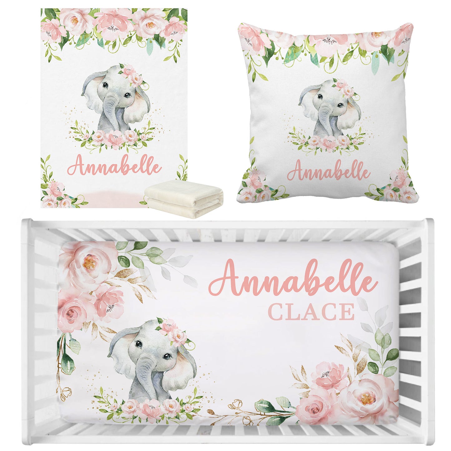 Personalized Baby Bedding Set | Bamboo Fitted Sheet, Pillow Cover & Fleece Blanket