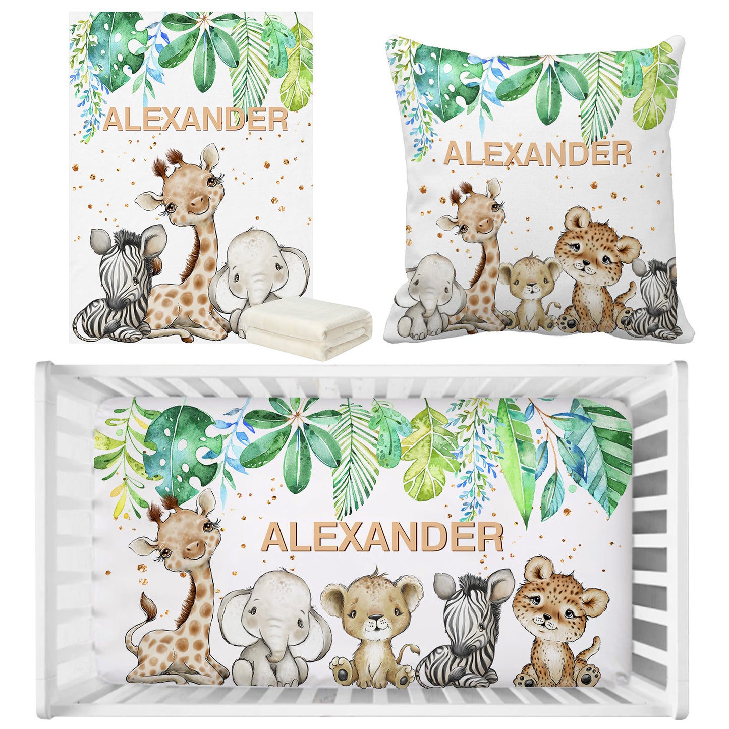 Personalized Baby Bedding Set | Bamboo Fitted Sheet, Pillow Cover & Fleece Blanket