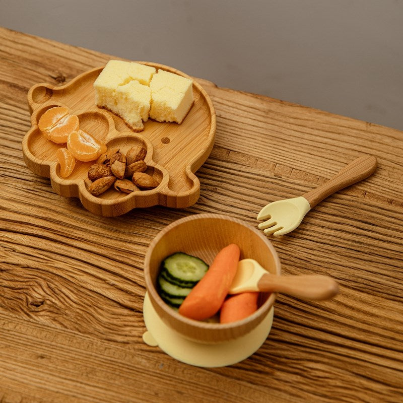 4-Piece Set | Animal Bamboo Suction Plate + Bowl & Cutlery
