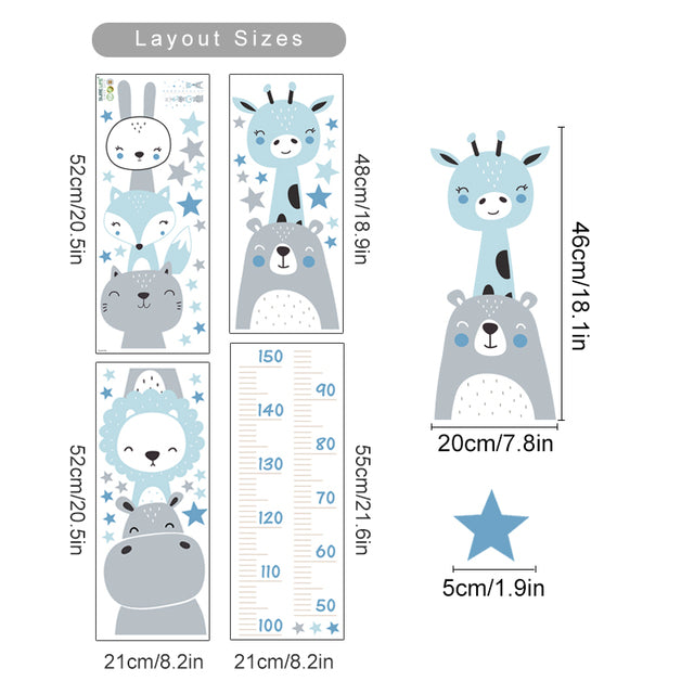 Animals Height Measurement Vinyl Wall Decals