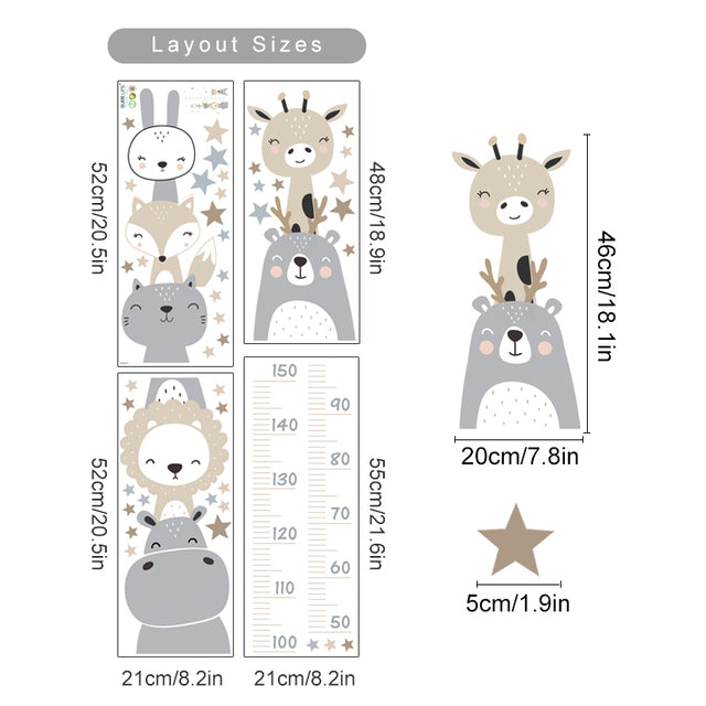 Animals Height Measurement Vinyl Wall Decals