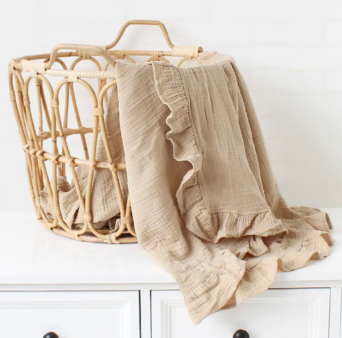 Ruffled Muslin Swaddle | Personalized Embroidered Baby Blanket