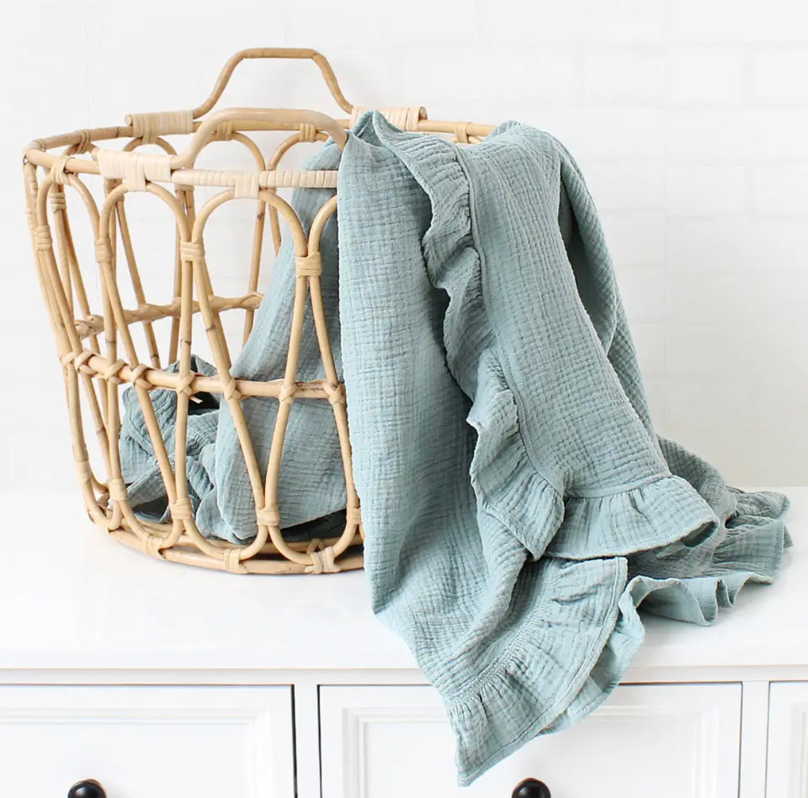 Ruffled Muslin Swaddle | Personalized Embroidered Baby Blanket