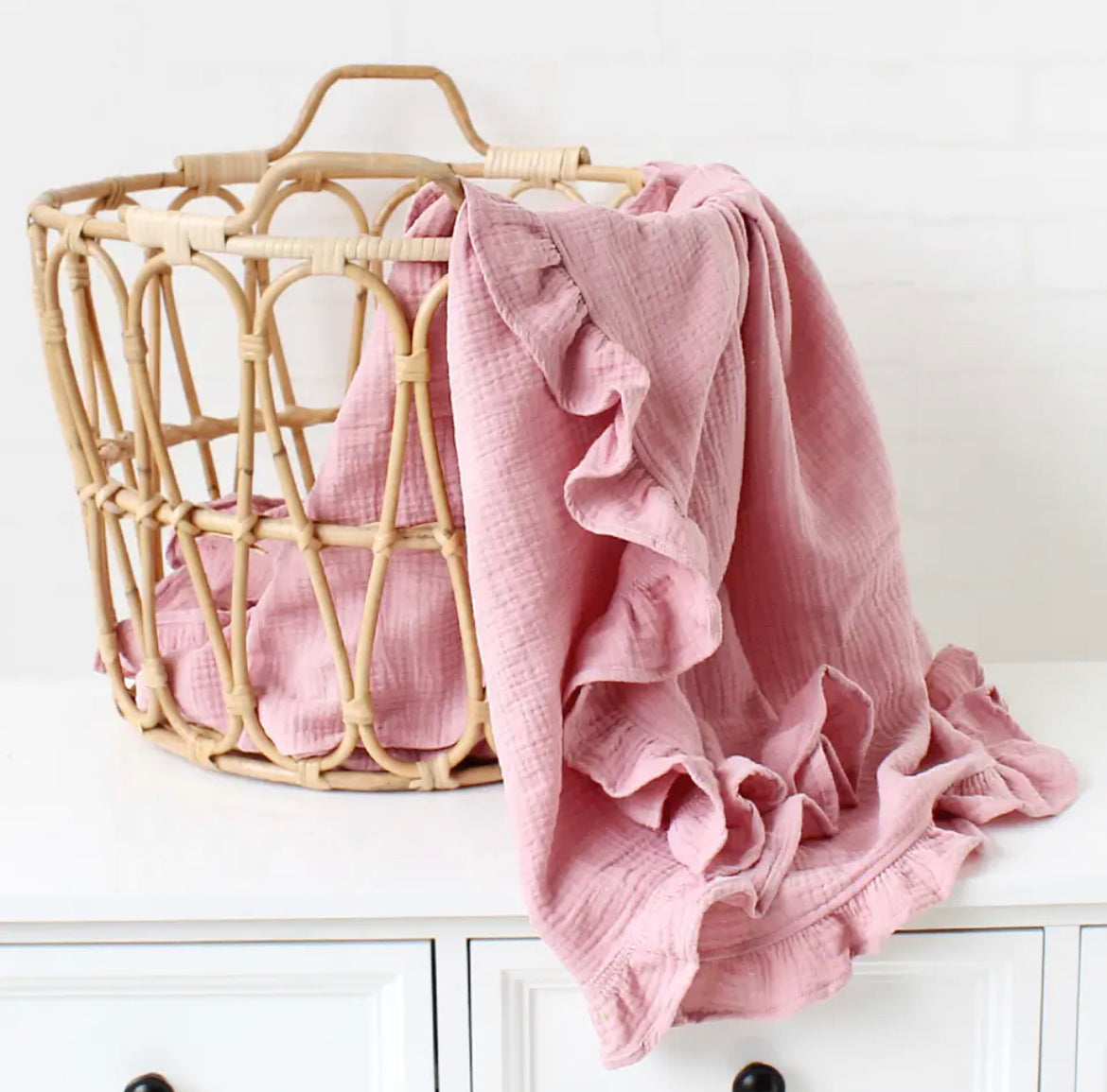 Ruffled Muslin Swaddle | Personalized Embroidered Baby Blanket