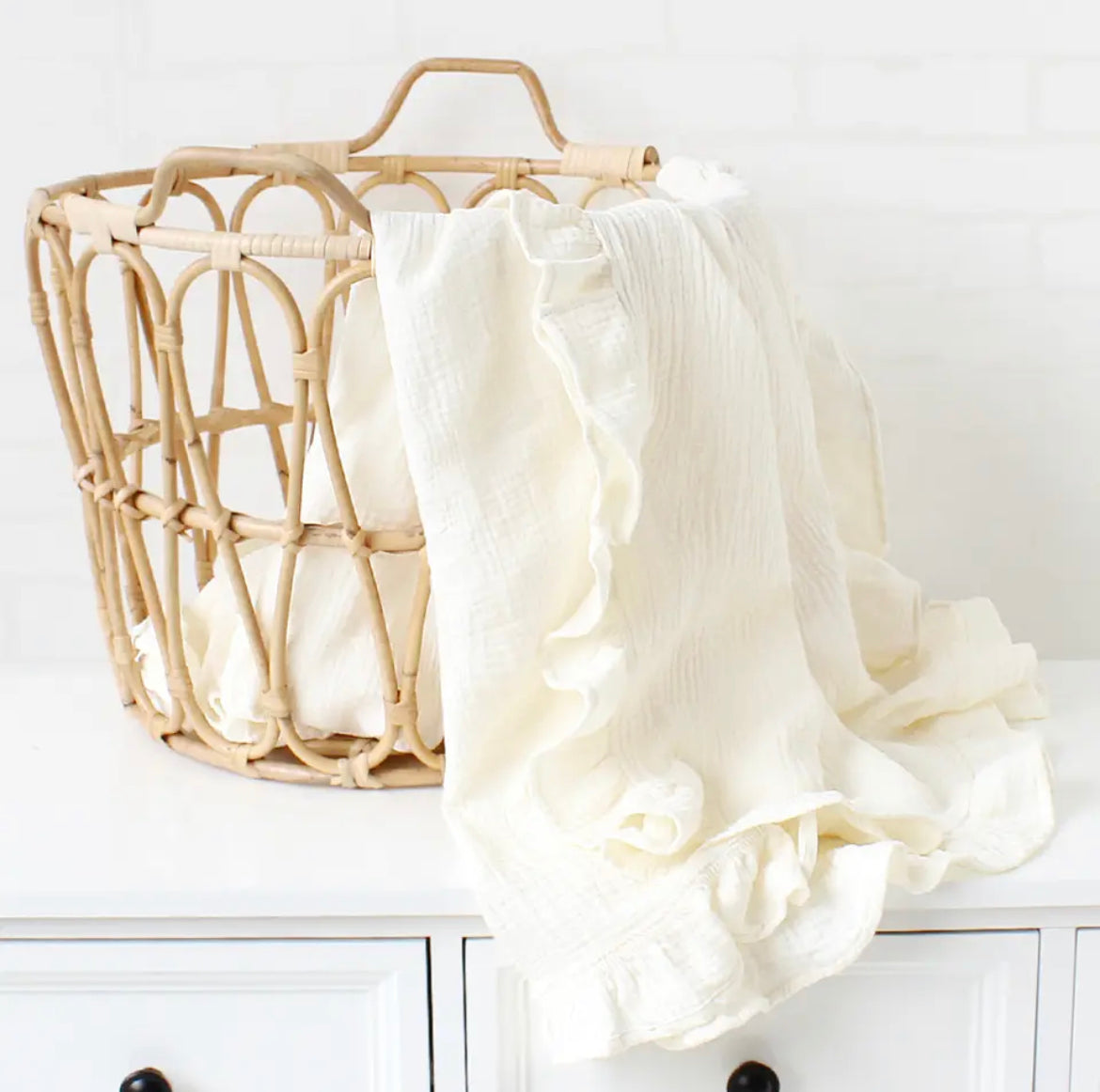 Ruffled Muslin Swaddle | Personalized Embroidered Baby Blanket