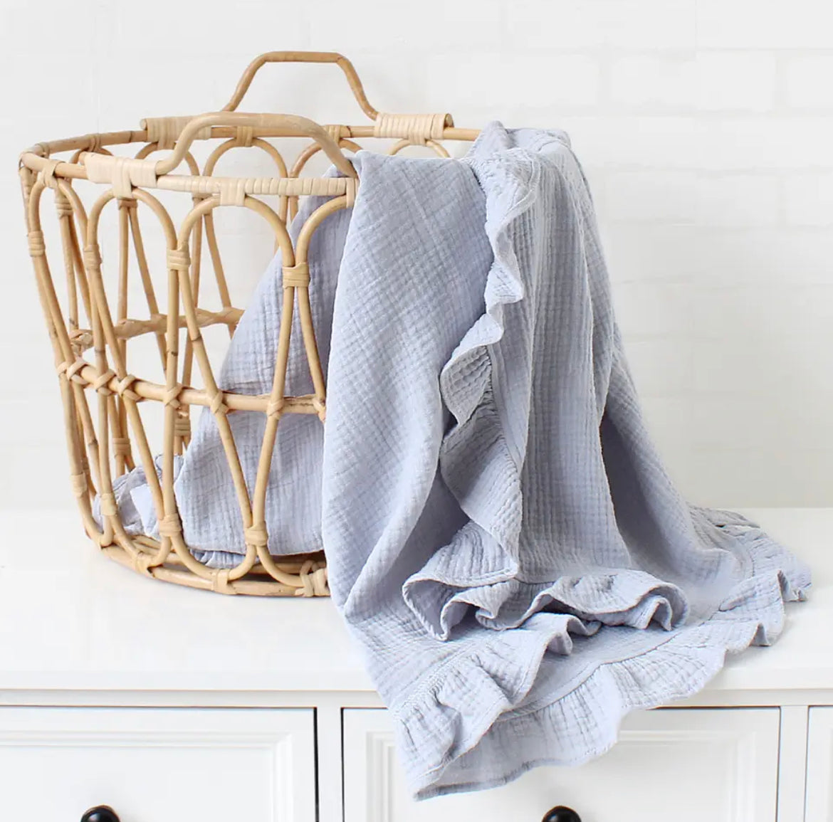 Ruffled Muslin Swaddle | Personalized Embroidered Baby Blanket