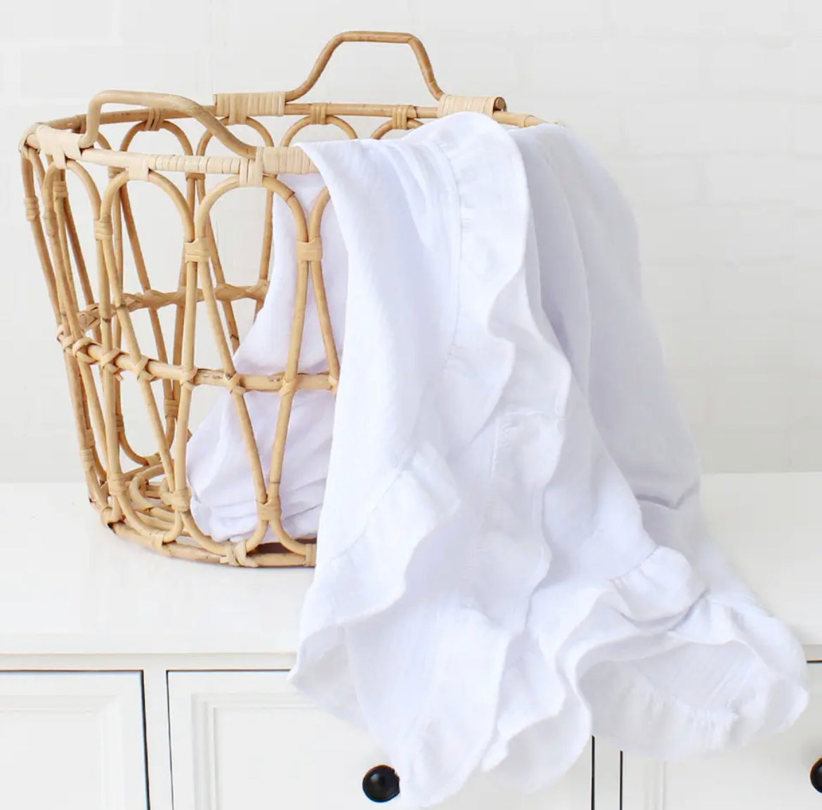 Ruffled Muslin Swaddle | Personalized Embroidered Baby Blanket