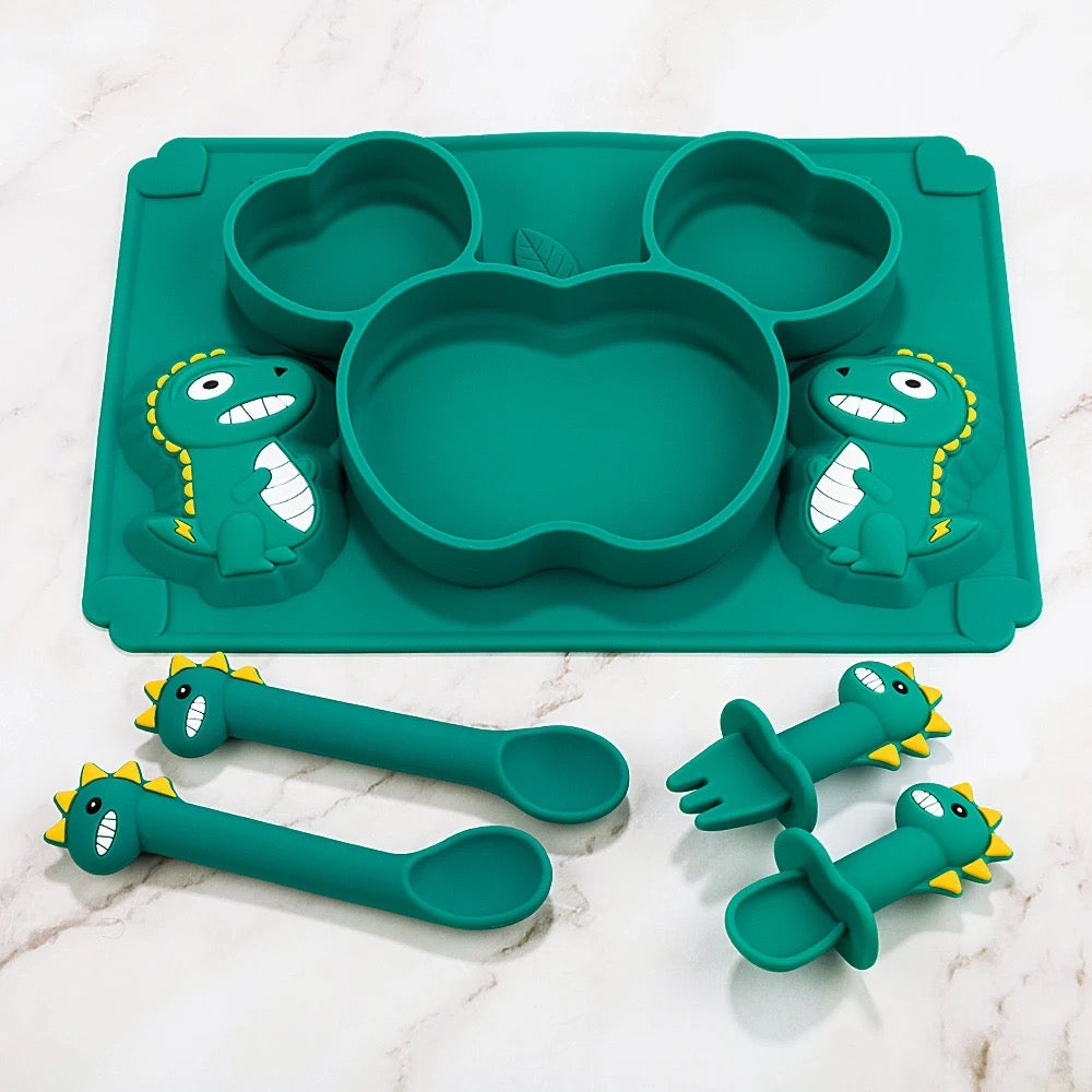 6-Piece Dino Silicone Dinnerware Set