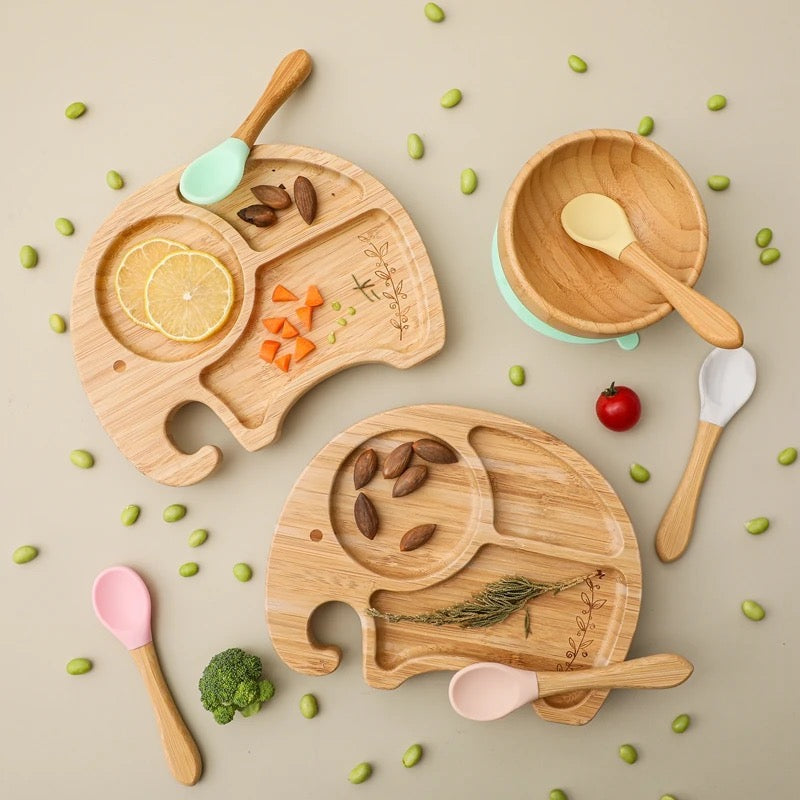 4-Piece Set | Animal Bamboo Suction Plate + Bowl & Cutlery