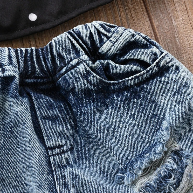 Off-Shoulder Top, Denim Pants, & Headband Set