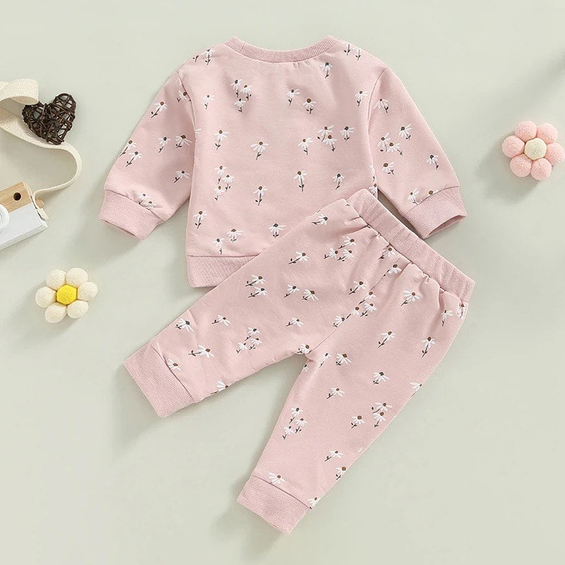 Floral Print Pullover Sweatshirt & Jogger Pants